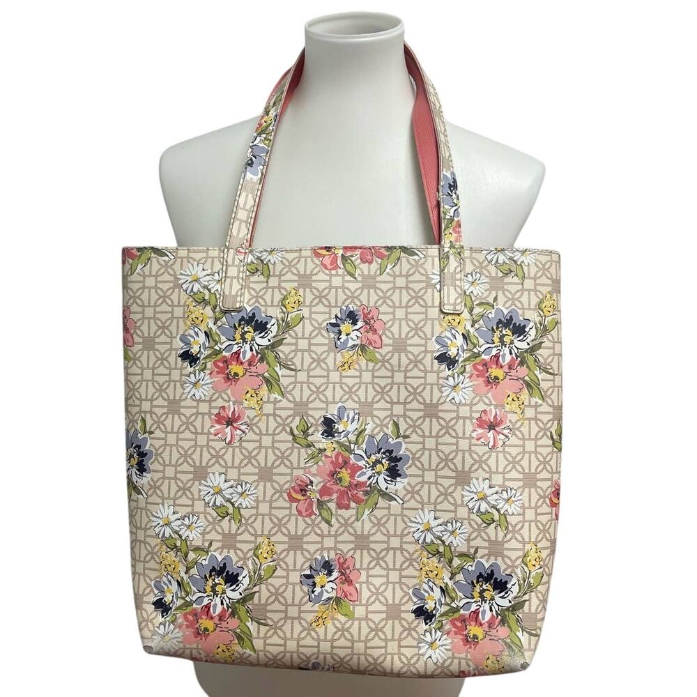 Blue Pink Daisy Flower Floral Trellis Vinyl Double Handle Tote Bag Handbag Purse